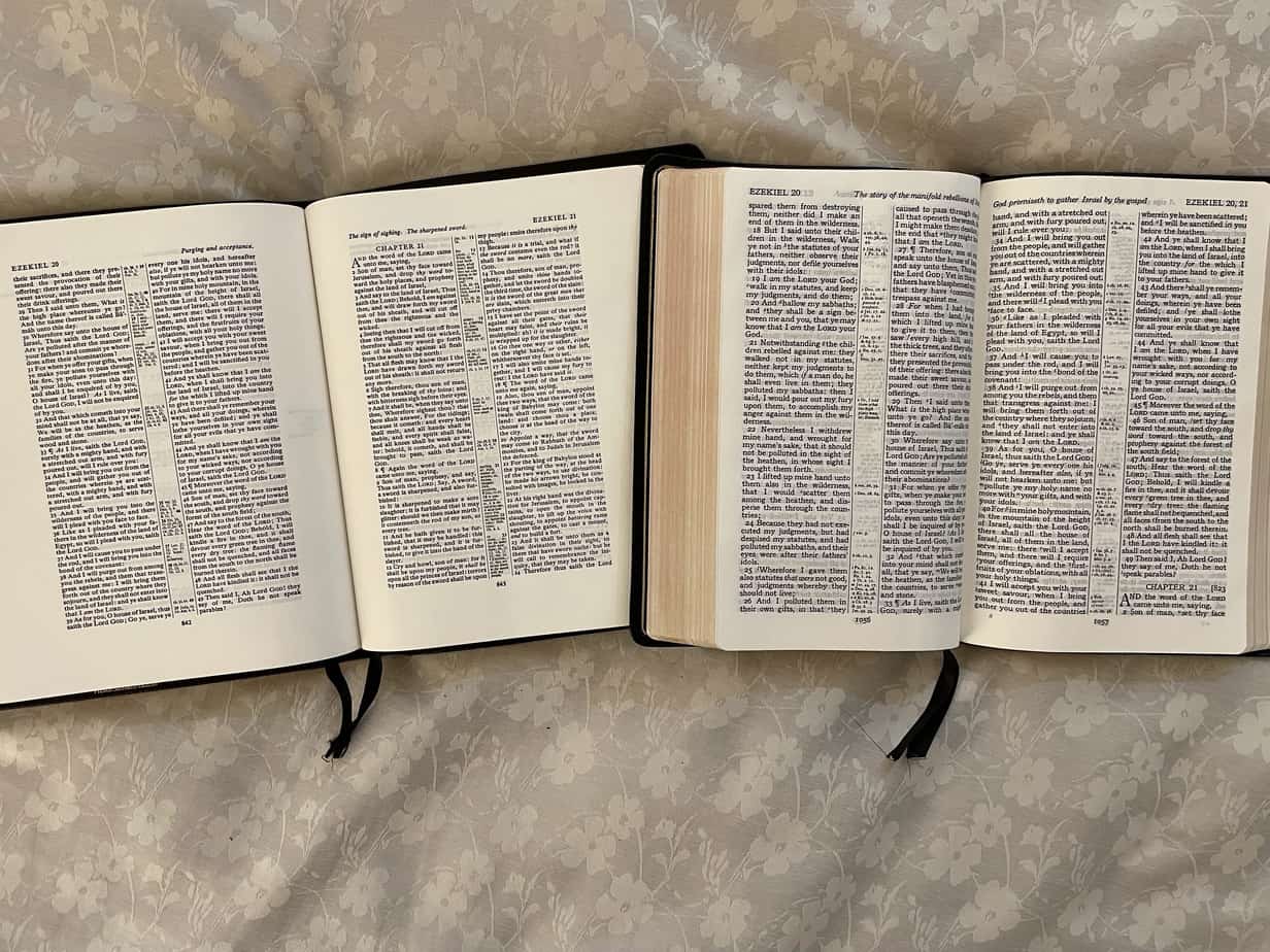 Difference inside between a wide margin Bible and large print Bible